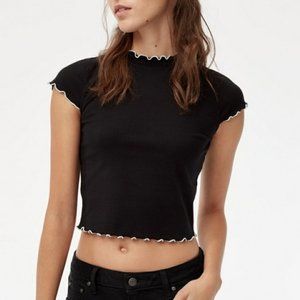 Aritzia Black Crop Top with White Trim
